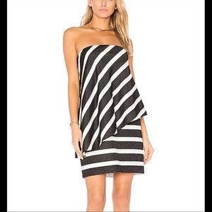 Halston Heritage Strapless Tiered stripe dress